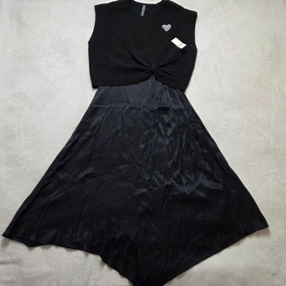 New M By Anthropologie the Gemini cap-sleeve Twofer sweater + dress set in blac - Picture 4 of 12